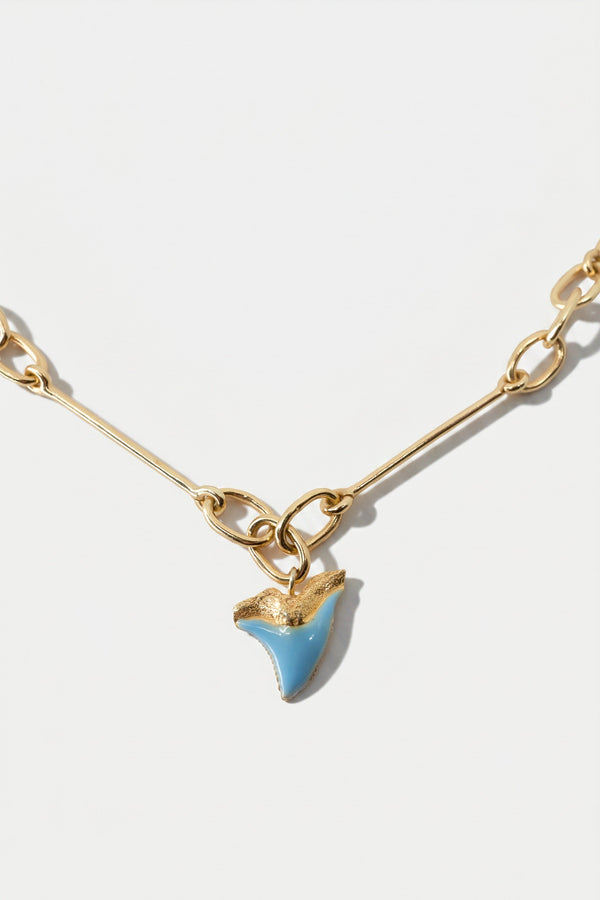 Shark Tooth Necklace Light Blue Enamel Gold Chain