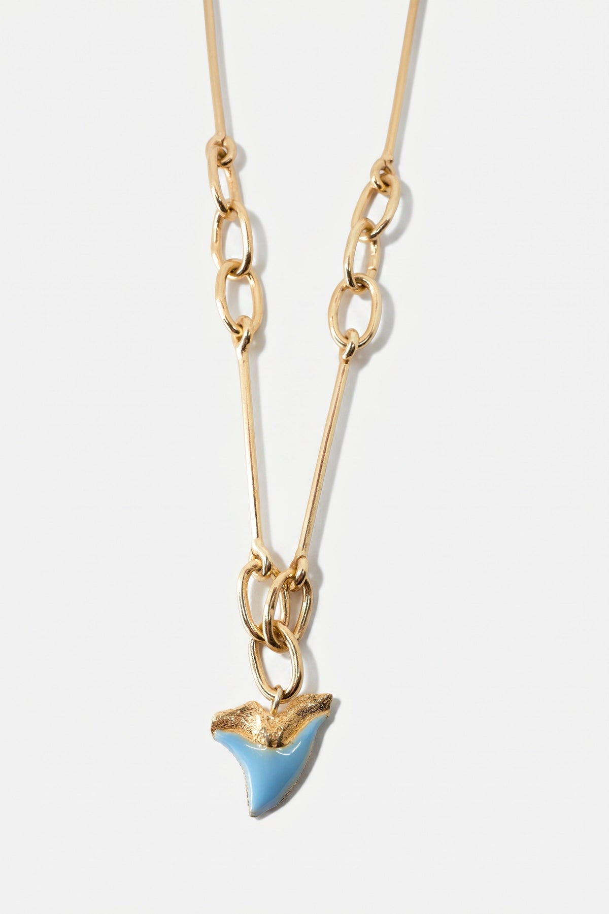 Shark Tooth Necklace Light Blue Enamel Gold Chain