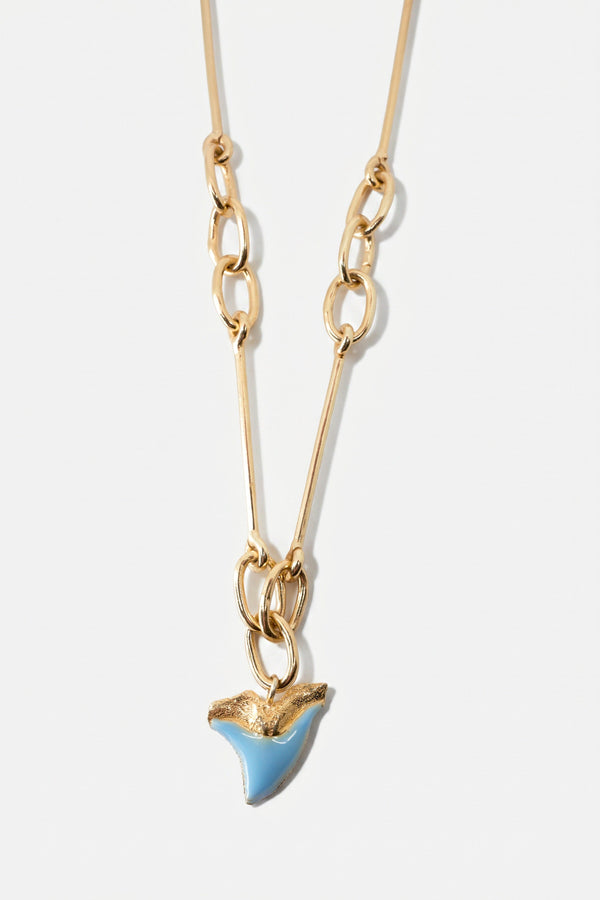 Shark Tooth Necklace Light Blue Enamel Gold Chain