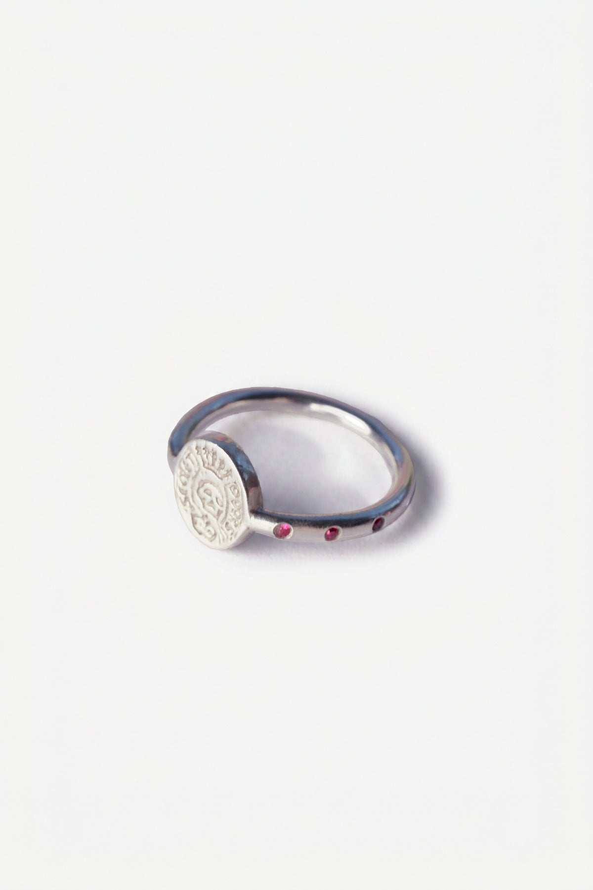 Emerald Ruby Skull Crest Signet Ring Silver