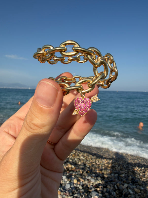 Cupid Heart Bracelet Chain Cuff Ruby