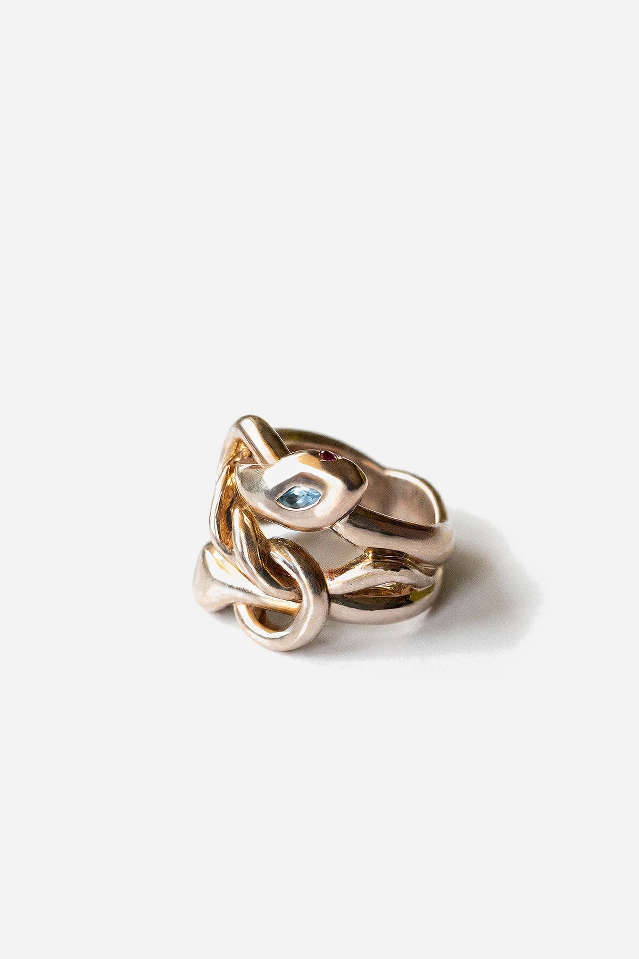 Aquamarine Snake Ring Gold Ruby Serpent
