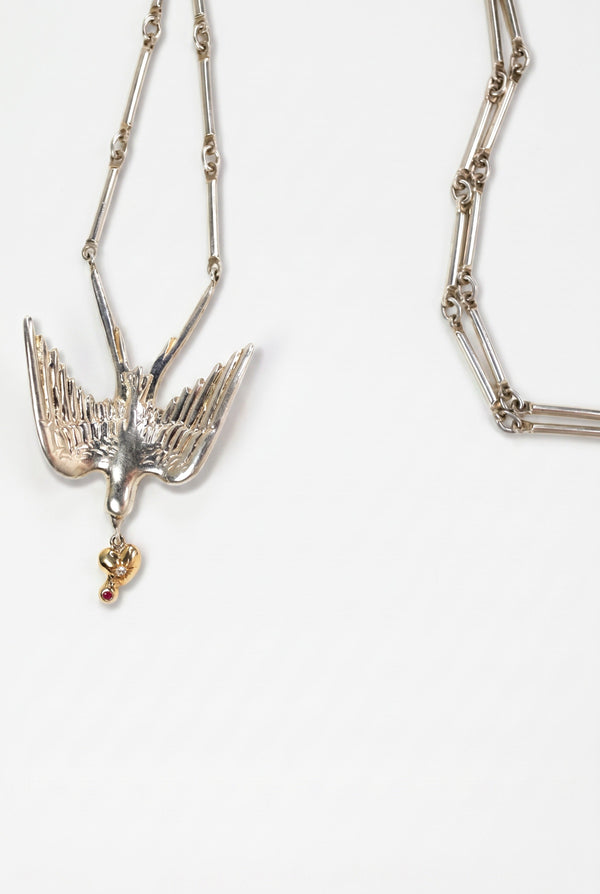 Diamond Dove Heart Necklace Silver