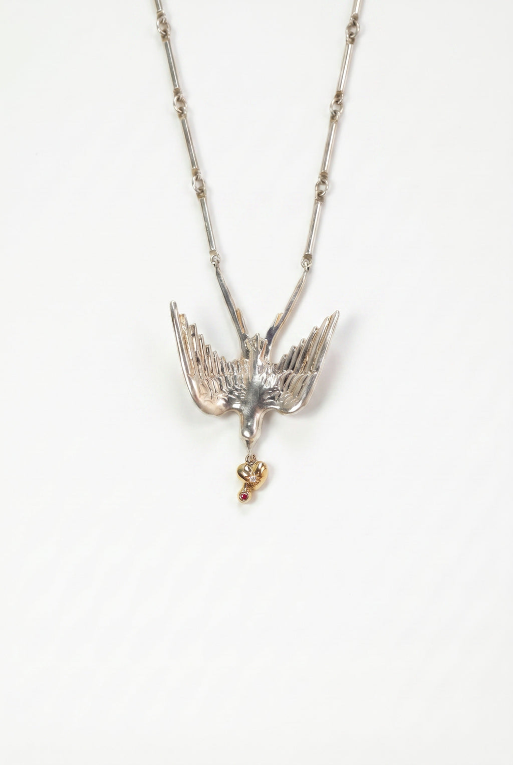 Diamond Dove Heart Necklace Silver