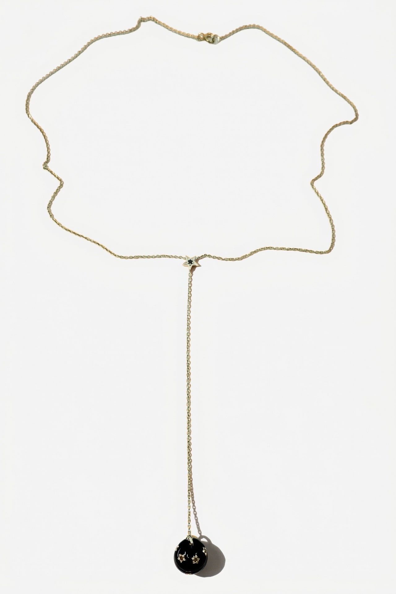 Diamond Star Lariat Sphere Drop Necklace Silver