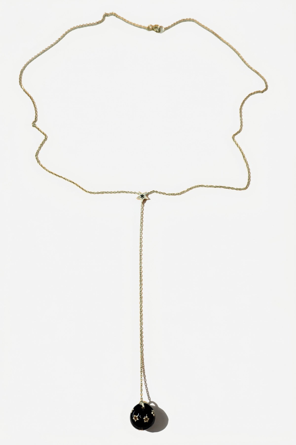 Diamond Star Lariat Sphere Drop Necklace Silver