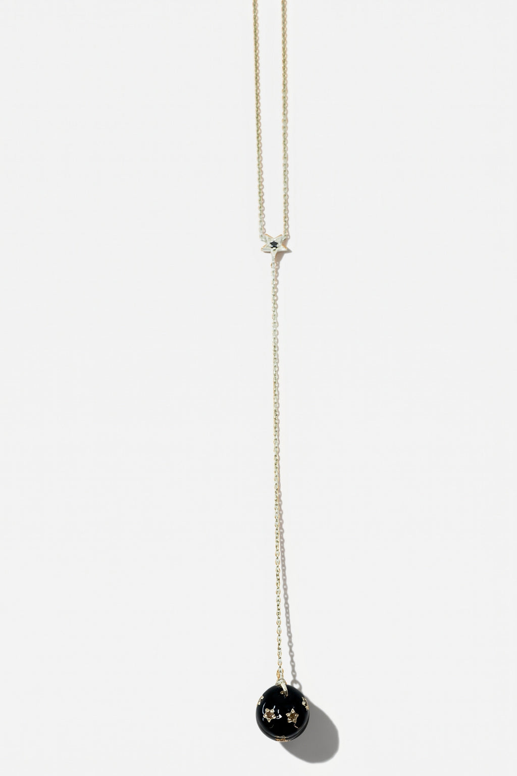 Diamond Star Lariat Sphere Drop Necklace Silver