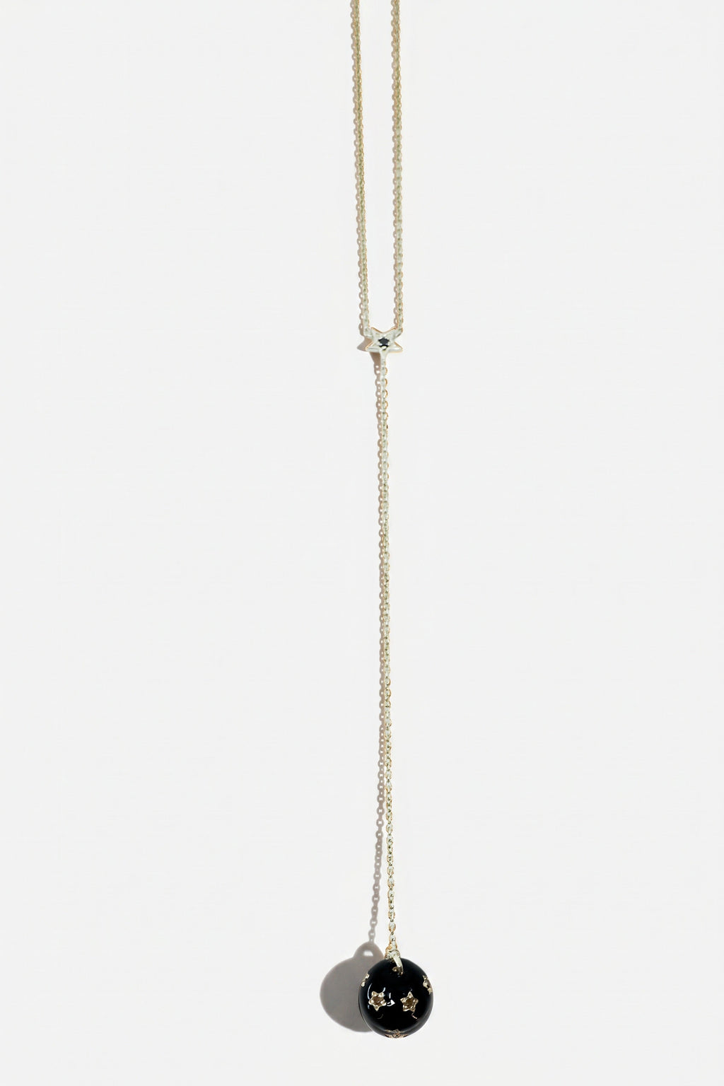 Diamond Star Lariat Sphere Drop Necklace Silver