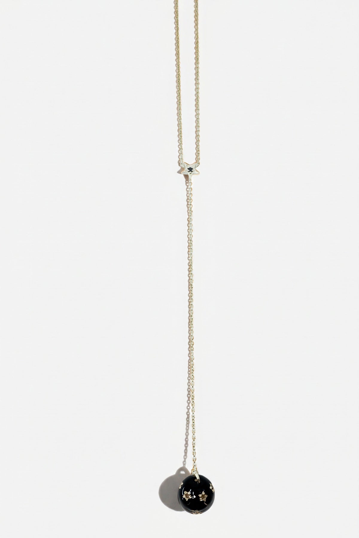 Diamond Star Lariat Sphere Drop Necklace Silver