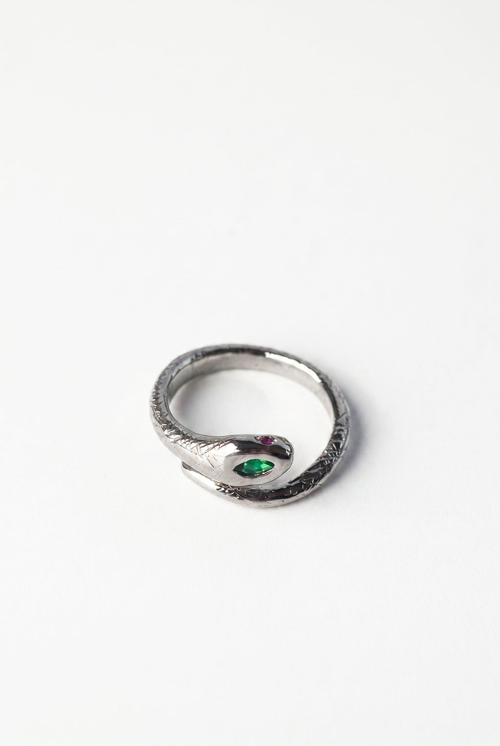 Emerald Snake Ring Ruby Eyes Sterling Silver Serpent