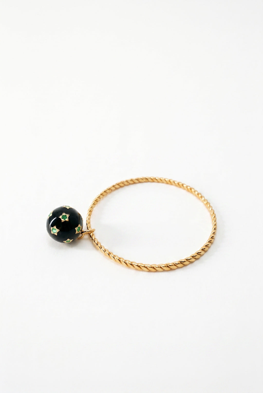 Emerald Star Charm Bangle Black Enamel Bracelet