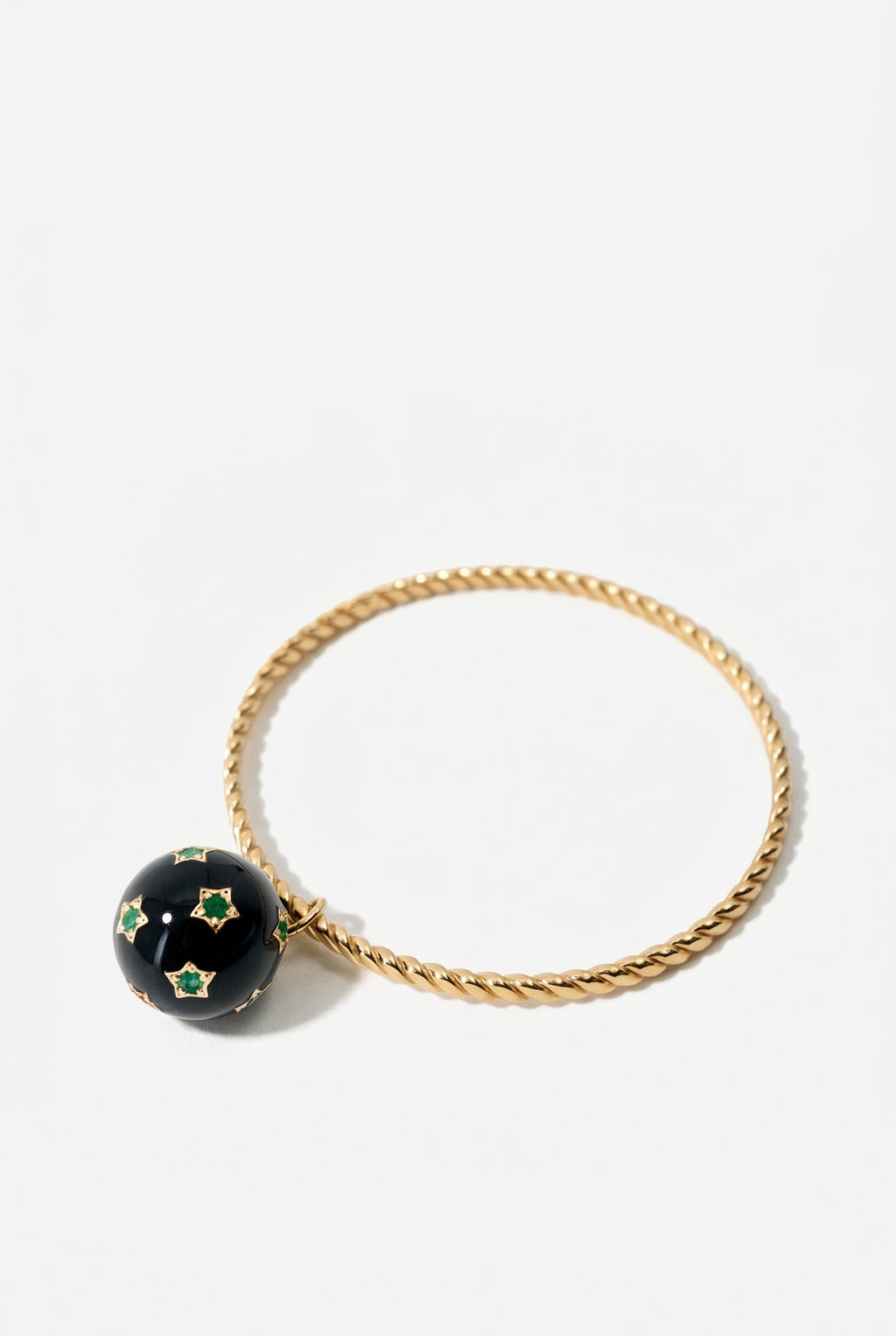 Emerald Star Charm Bangle Black Enamel Bracelet