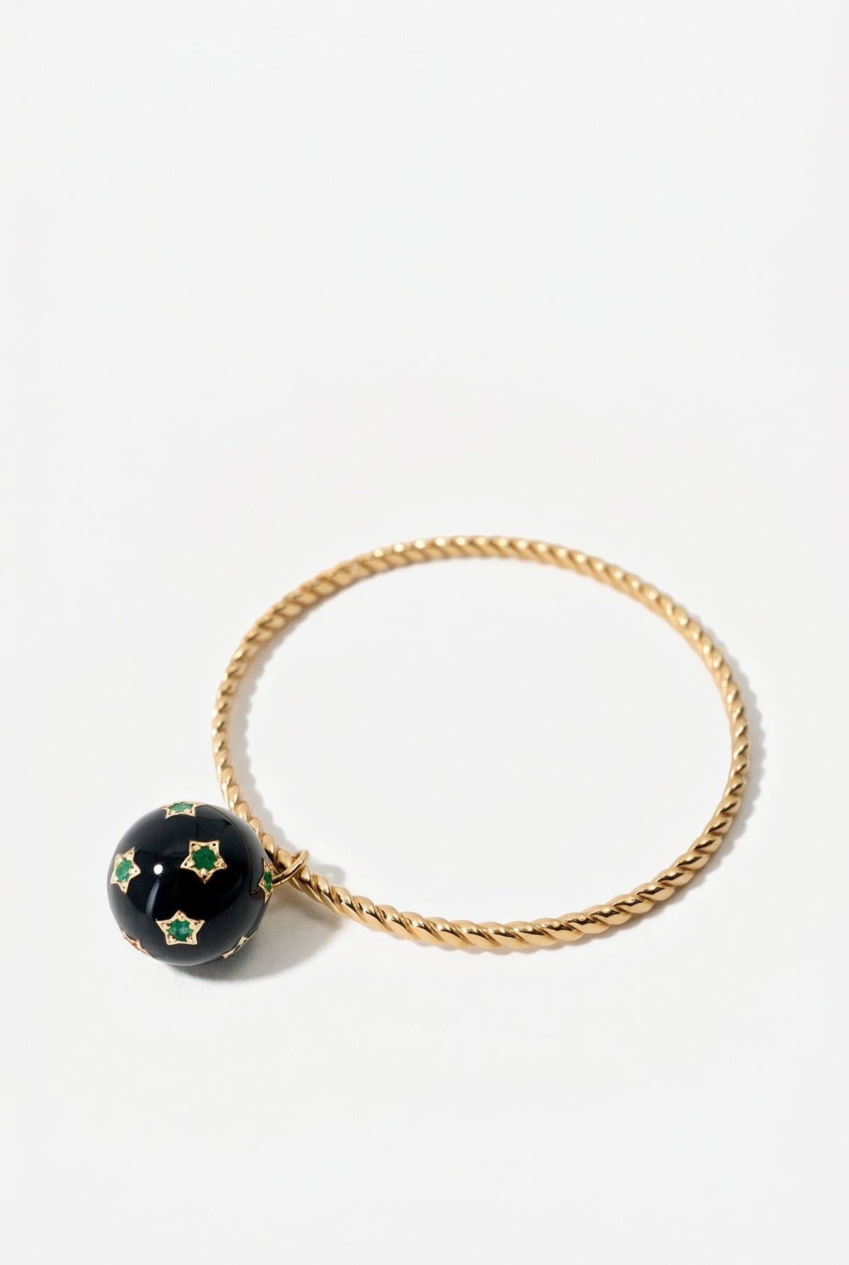Emerald Star Charm Bangle Black Enamel Bracelet