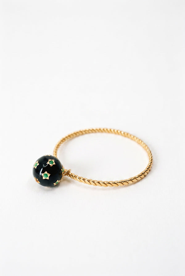 Emerald Star Charm Bangle Black Enamel Bracelet