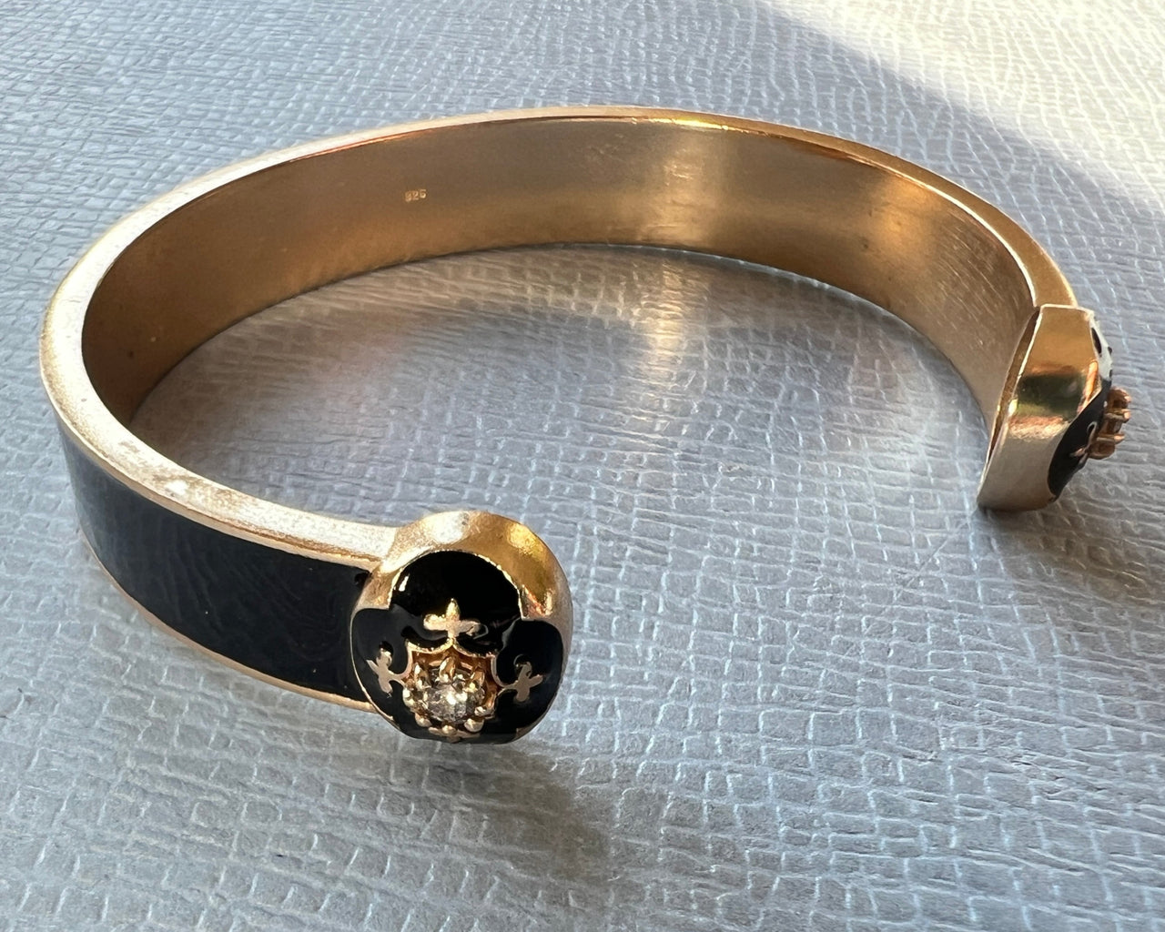 Fleur de Lis Cuff Bracelet Black Enamel