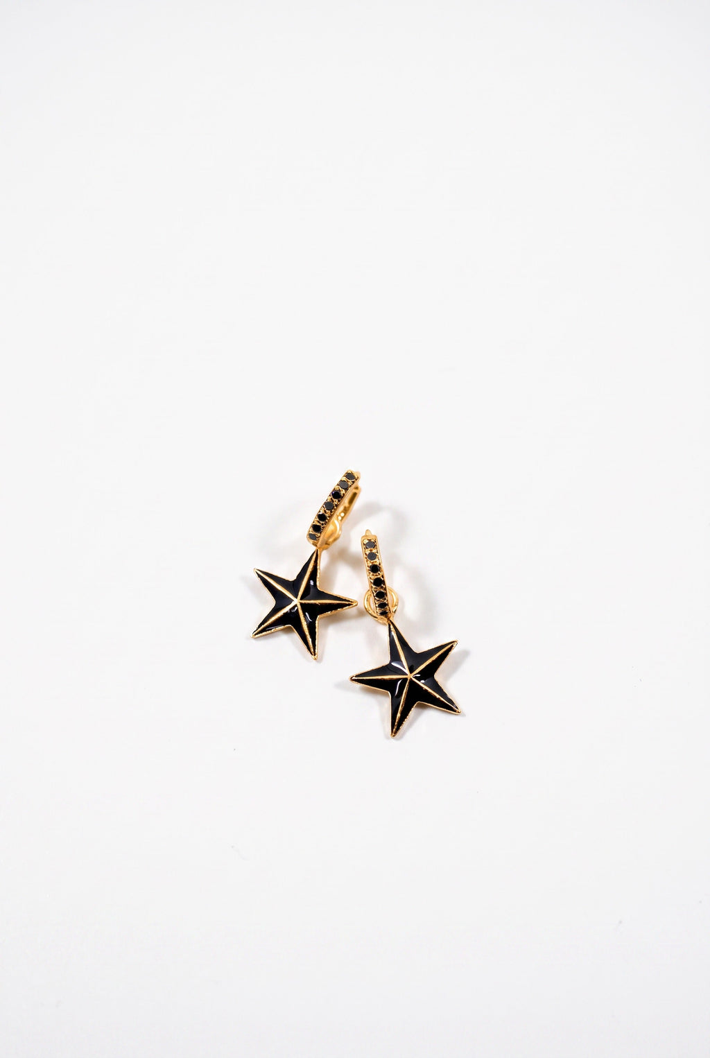 Star Hoop Earrings Black Diamond Black Enamel