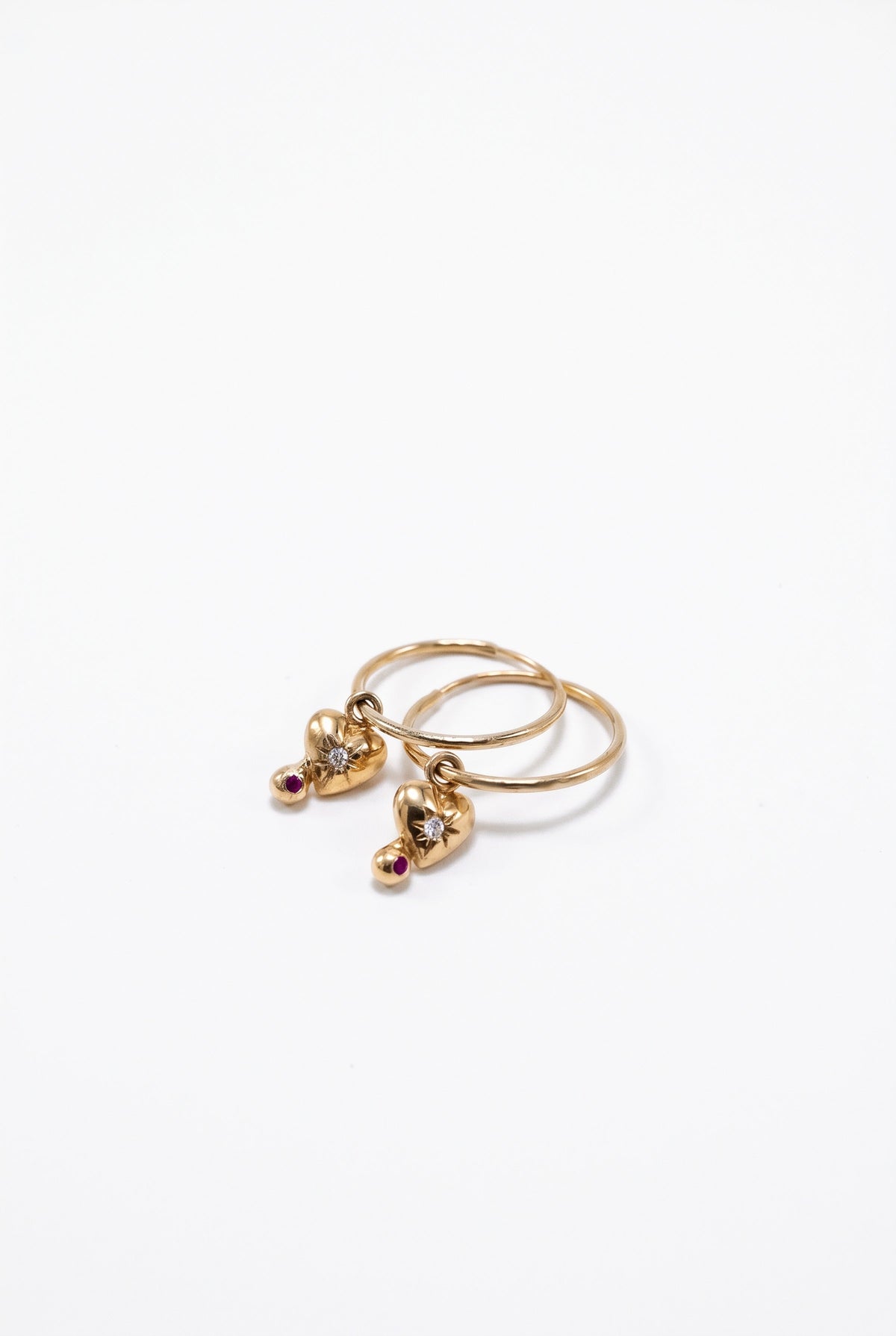 Heart Earring Hoops White Diamond Ruby