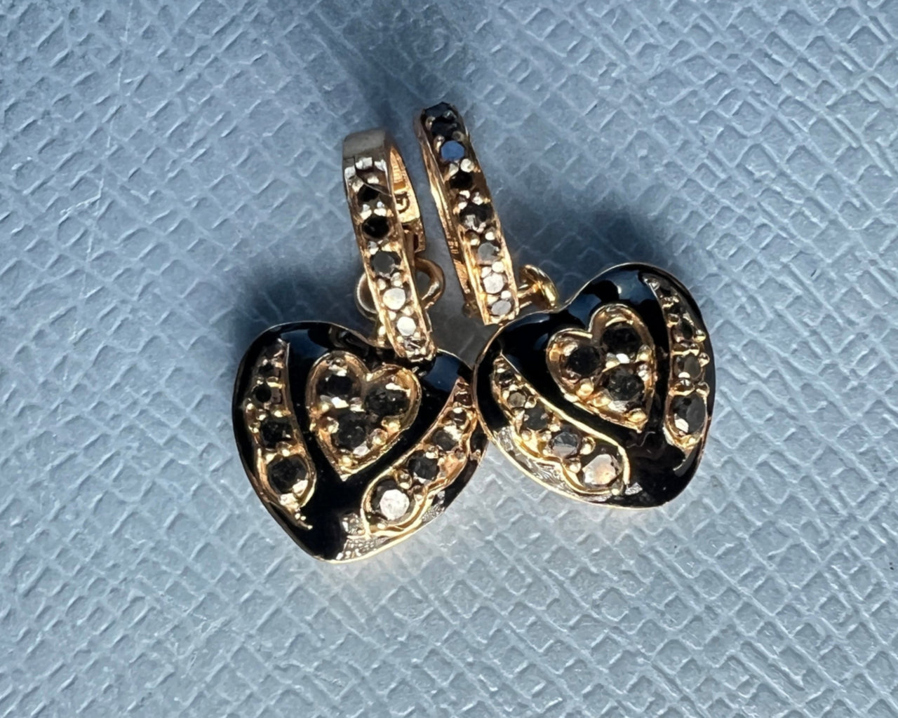 Black Diamond Heart Earring  Black Enamel