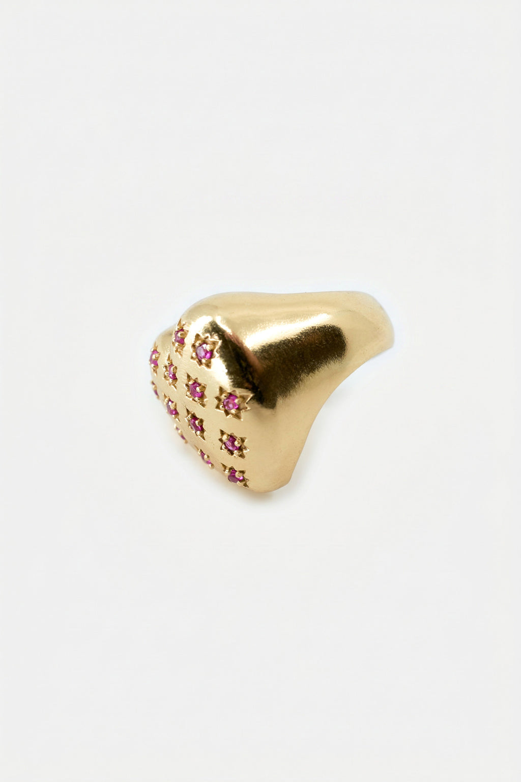 Gold Heart Signet Ring Ruby Star