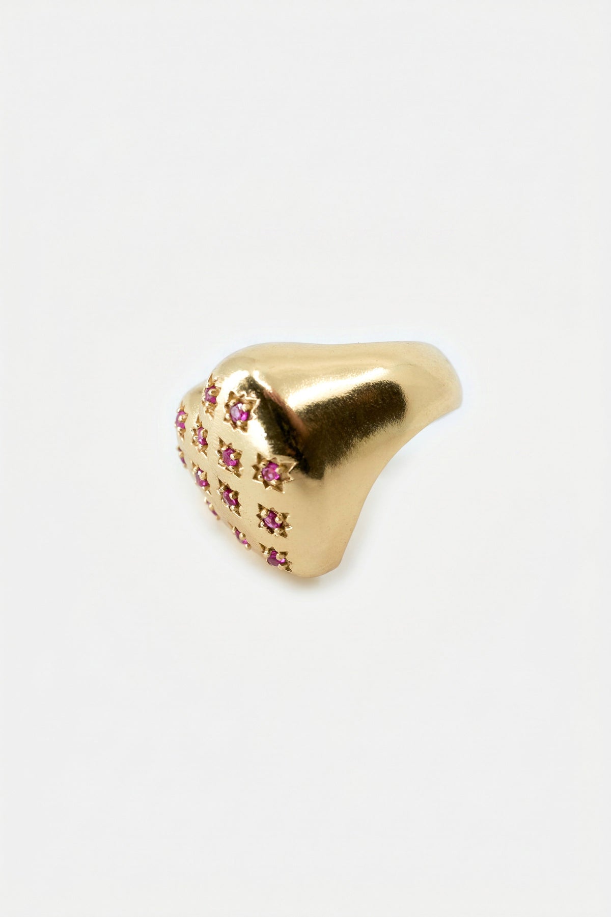 Gold Heart Signet Ring Ruby Star