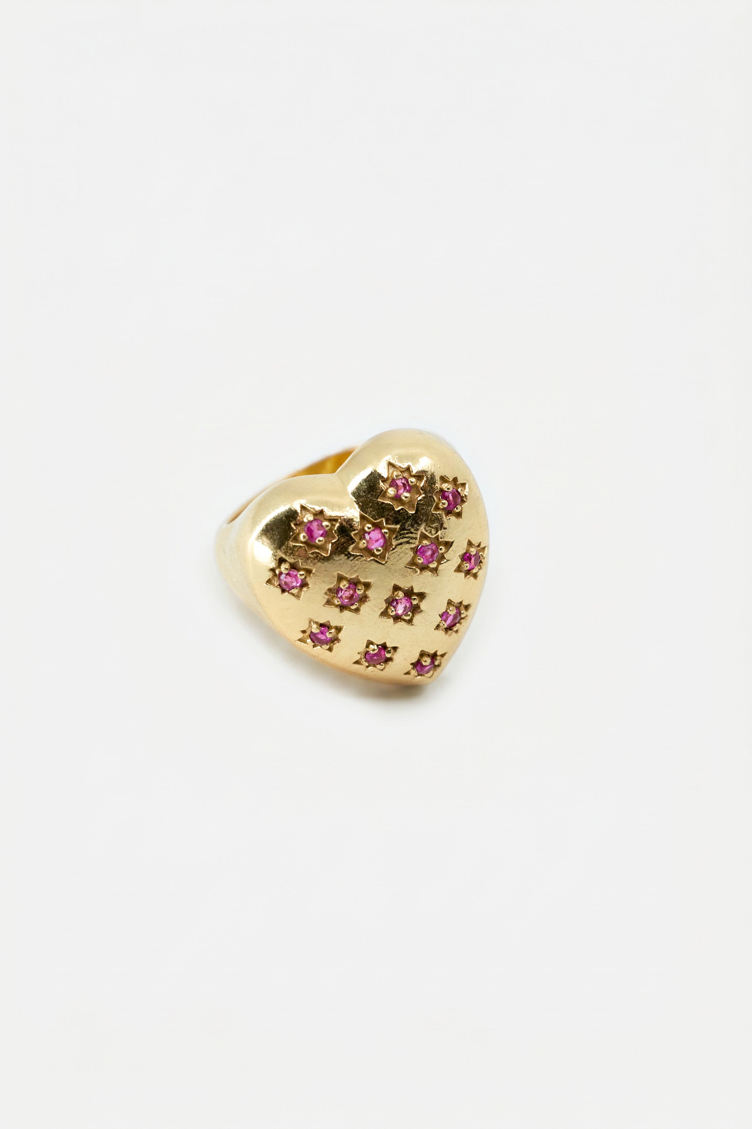 Gold Heart Signet Ring Ruby Star