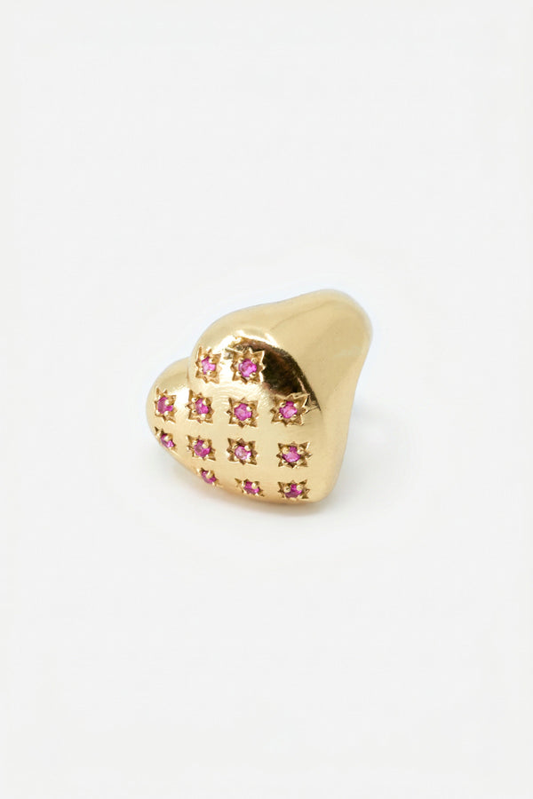 Gold Heart Signet Ring Ruby Star