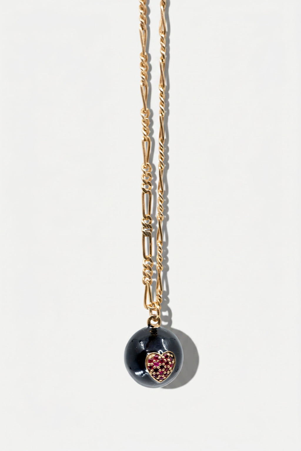 Ruby Heart Sphere Necklace Black Enamel