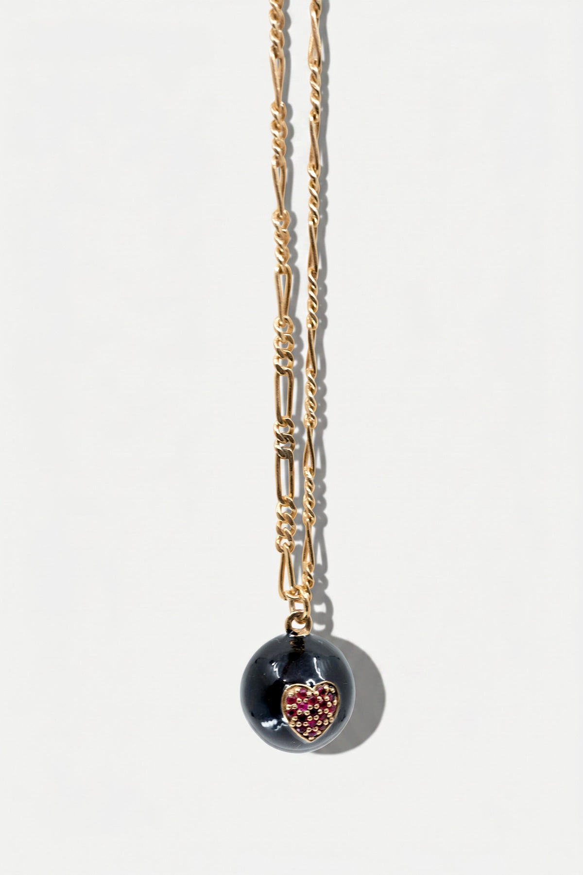 Ruby Heart Sphere Necklace Black Enamel