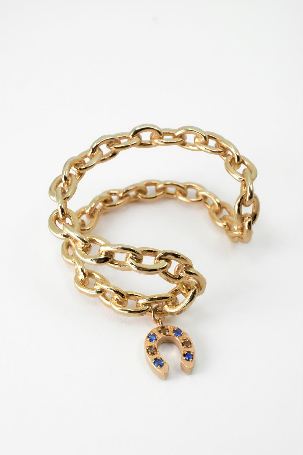 Horseshoe Charm Cuff Bracelet Blue Sapphire Diamond