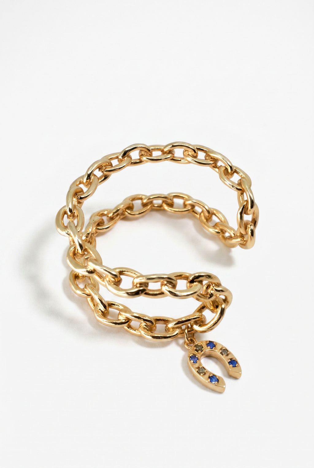 Horseshoe Chain Cuff Sapphire Black Diamond Bracelet