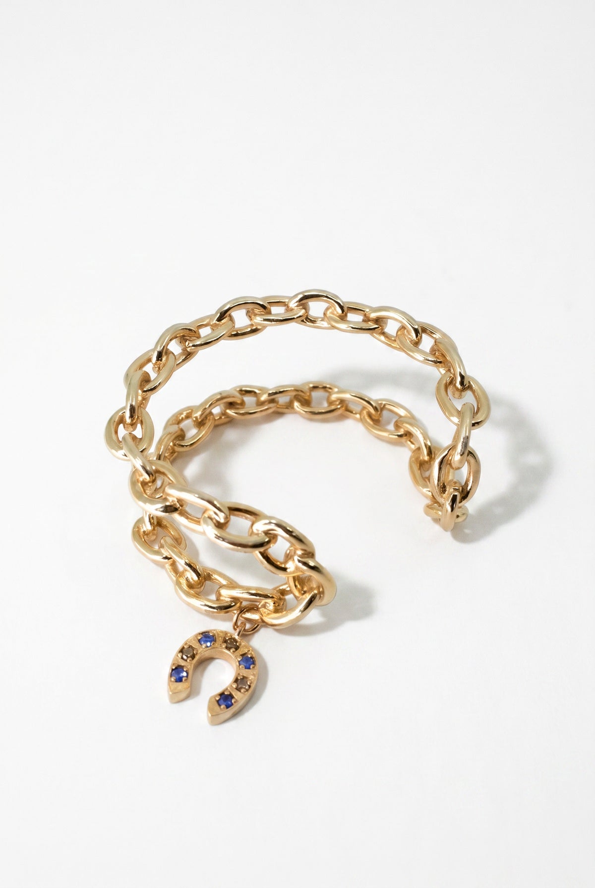 Horseshoe Charm Cuff Bracelet Blue Sapphire Diamond
