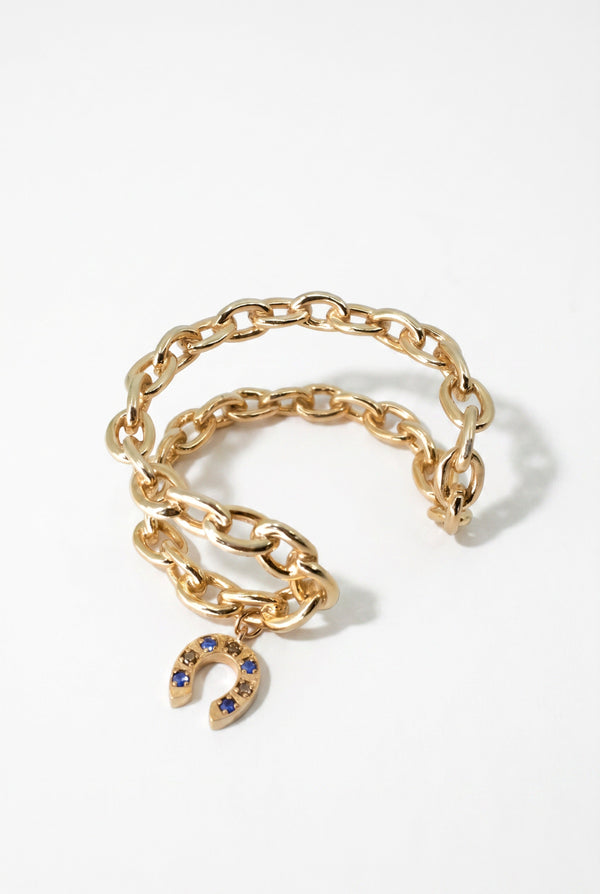 Horseshoe Chain Cuff Bracelet Blue Sapphire
