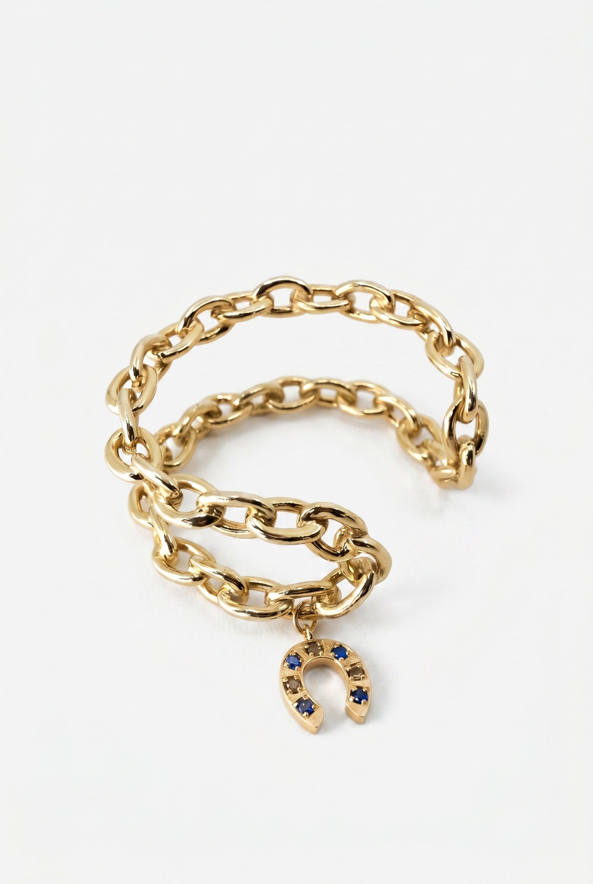Horseshoe Charm Cuff Bracelet Blue Sapphire Diamond