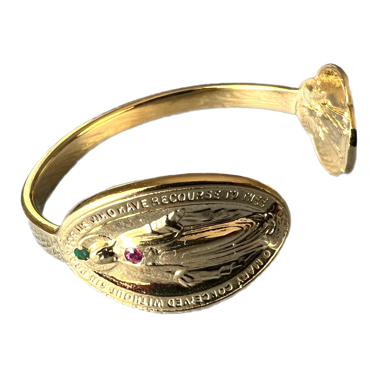 Emerald Ruby Gold Plated Virgin Mary Bangle