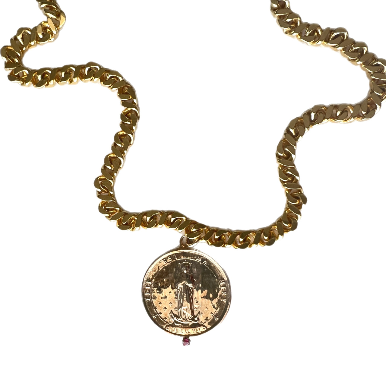 Ruby Bronze French Medal Gold Plated Chain Necklace