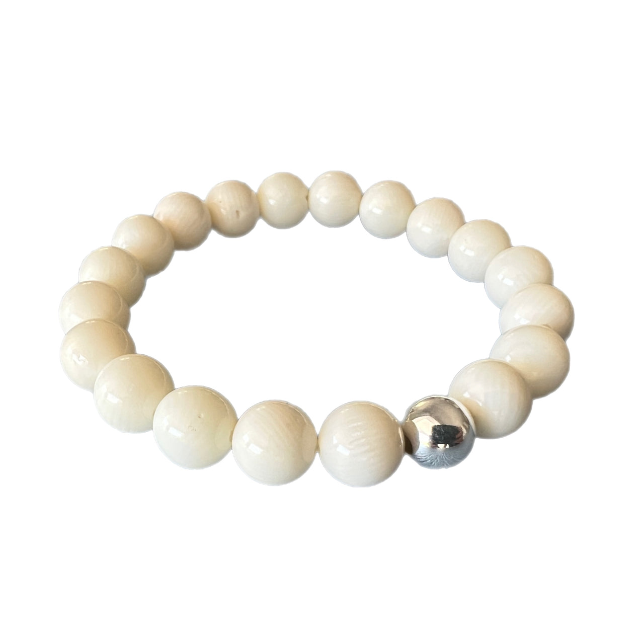 Creamy white Bamboo Root Chakra Healing Bracelet Silver