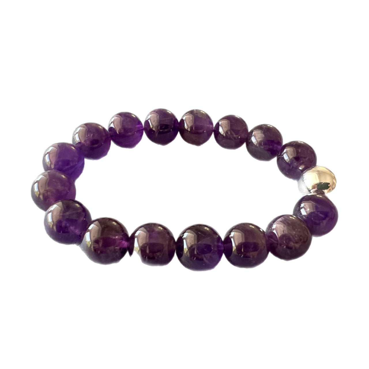 Dark Purple Amethyst Bead Healing Bracelet Silver