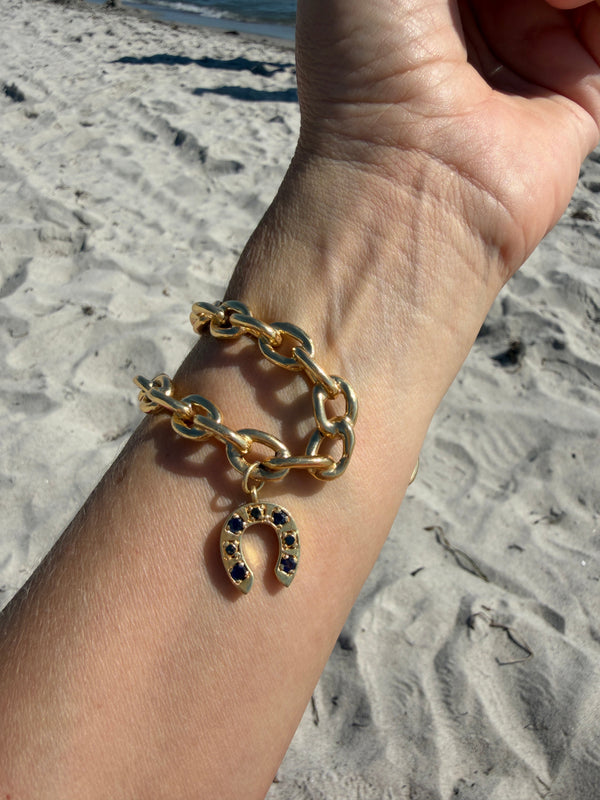Horseshoe Chain Cuff Sapphire Black Diamond Bracelet