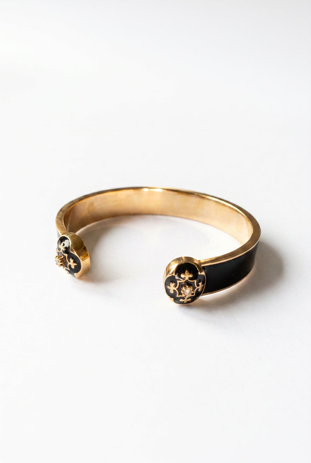 Black Enamel Cuff Infinite French Lily Diamond Bracelet