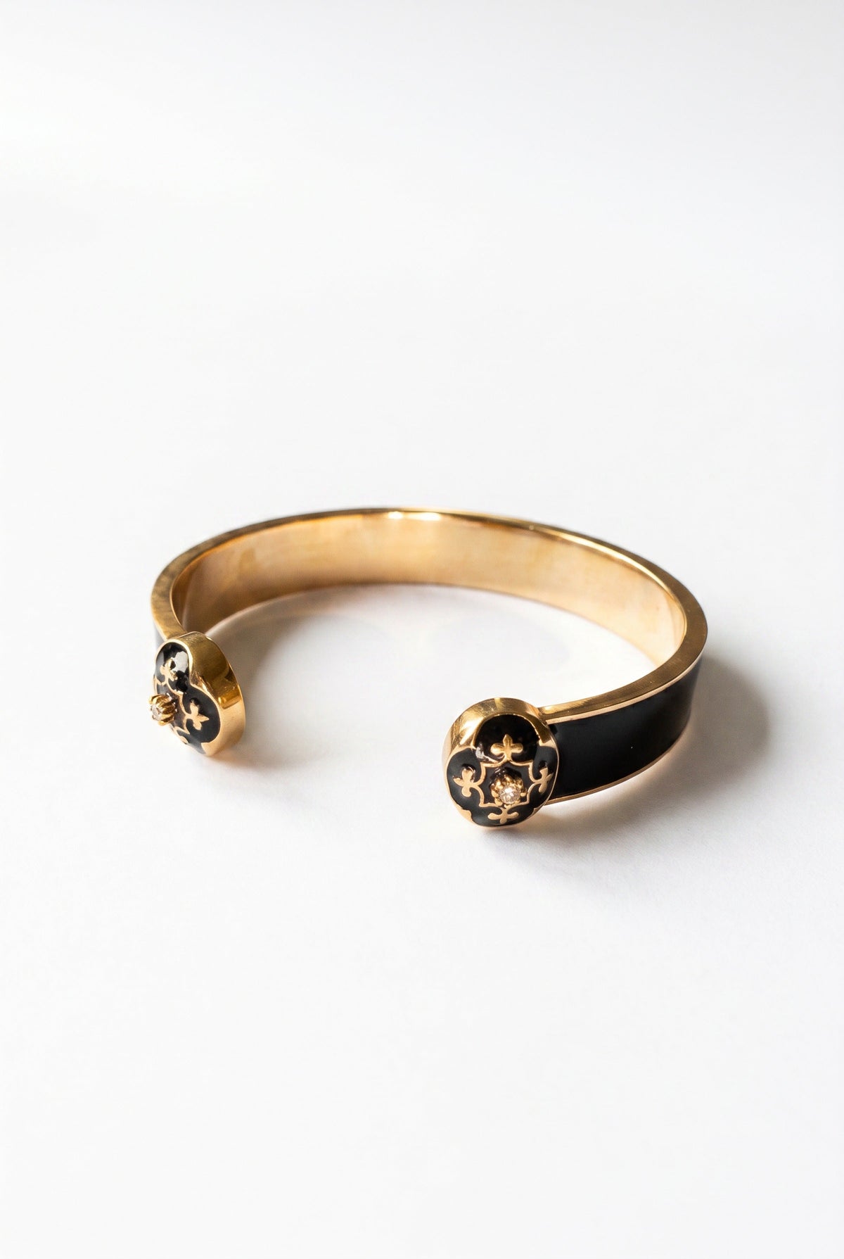 Black Enamel Cuff Infinite French Lily Diamond Bracelet