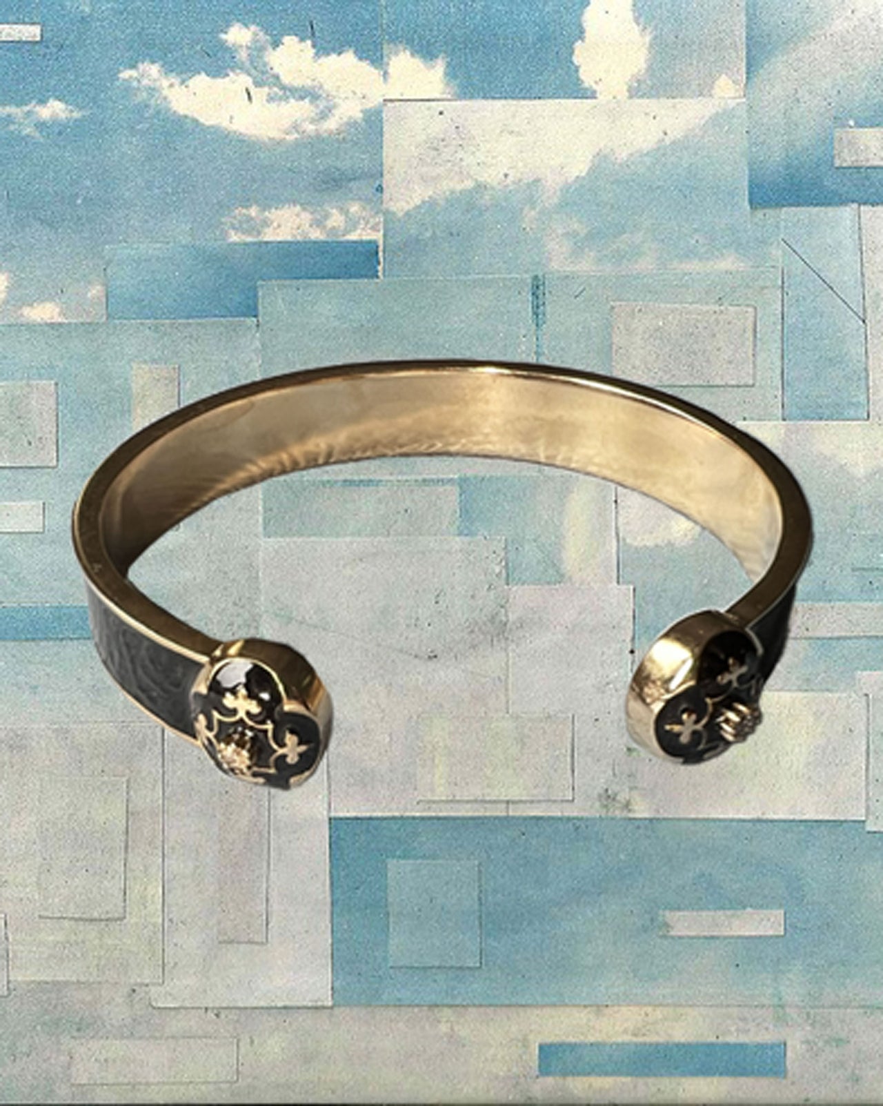 Fleur de Lis Cuff Bracelet Black Enamel