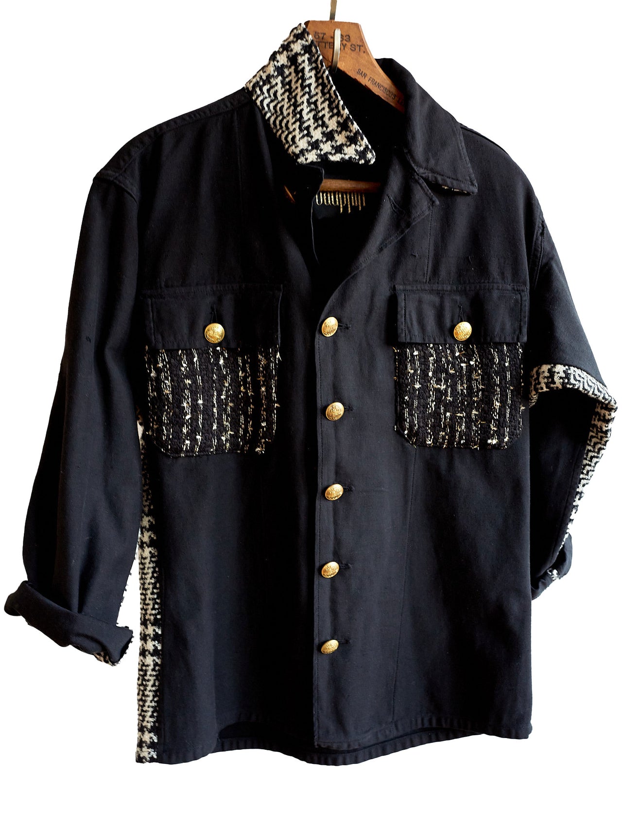 Black Military Jacket Checker White Black Wool Lurex Black Tweed Medium
