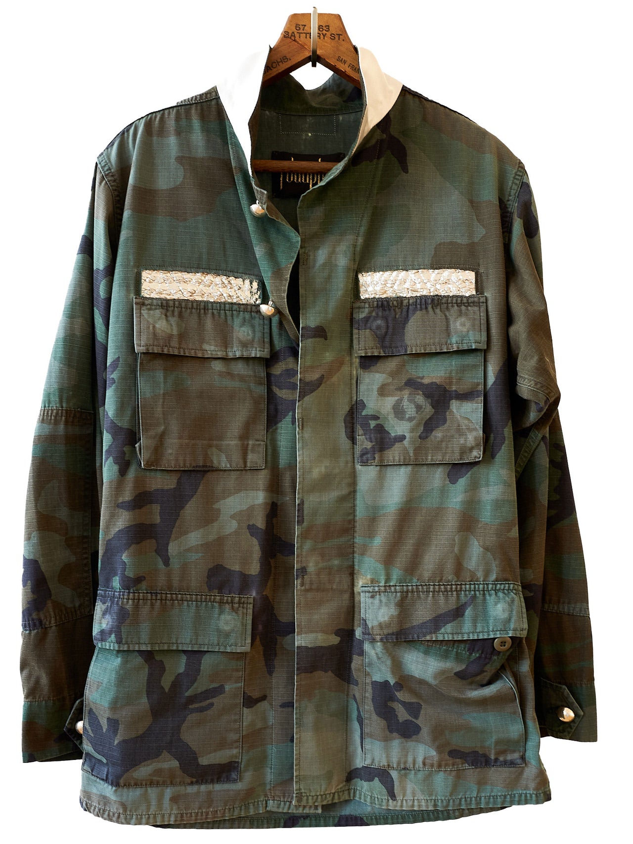 Camouflage Military Jacket Petroleum Silver Embellishments Large