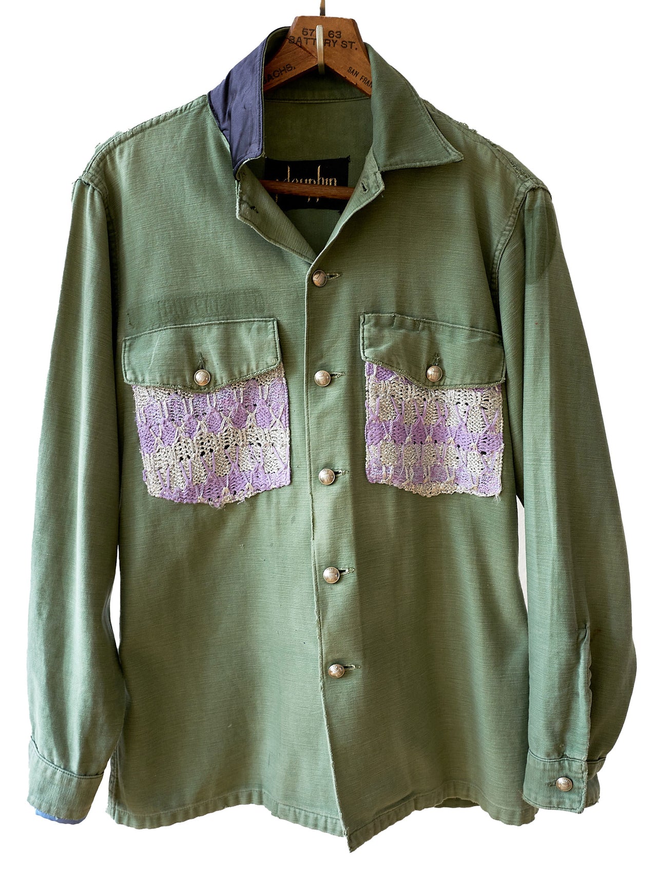 Military Green Jacket Lilac Silver Lurex Knit Black Silk Medium