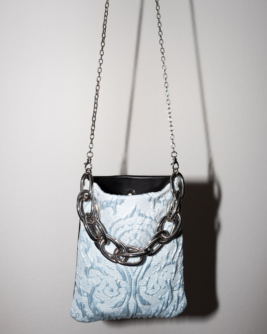 Light Blue Brocade Black Leather Palladium Chain