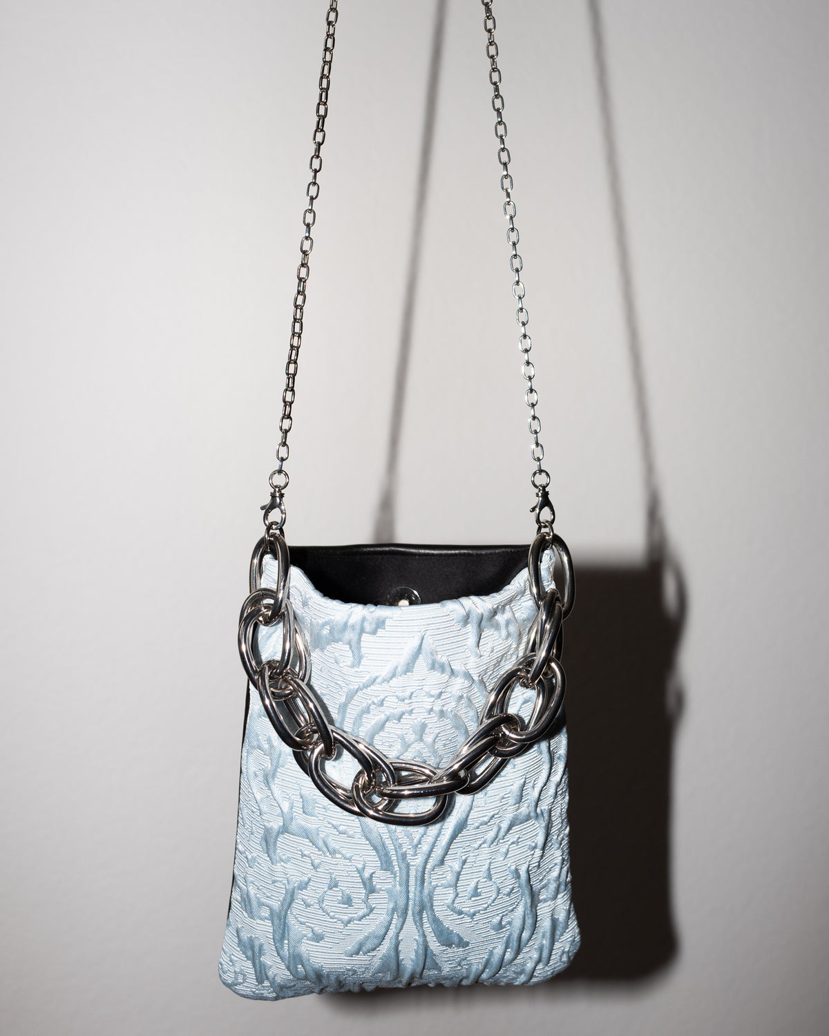 Light Blue Brocade Black Leather Palladium Chain