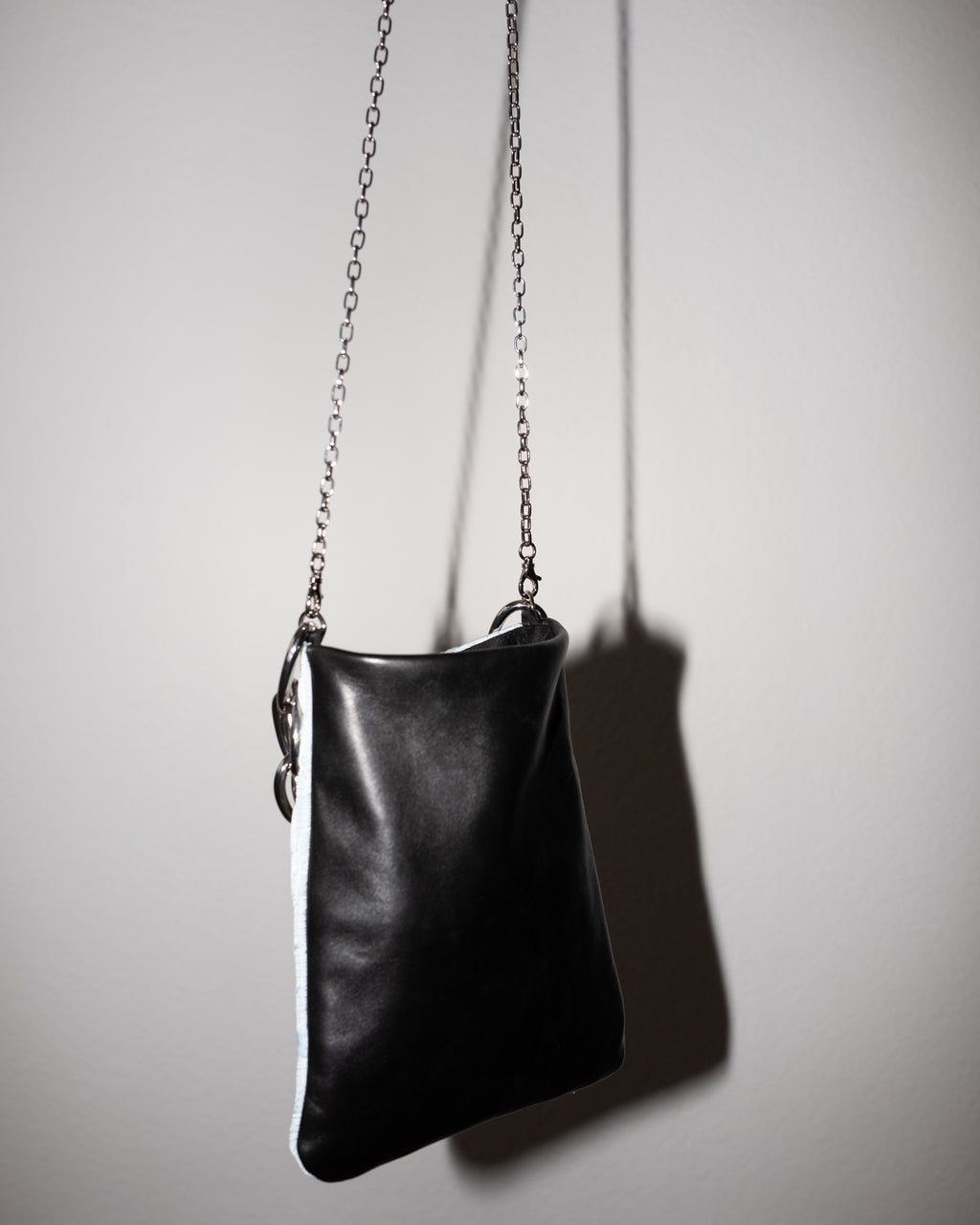 Light Blue Brocade Black Leather Palladium Chain