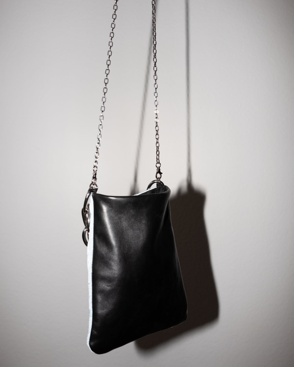 Light Blue Brocade Black Leather Palladium Chain