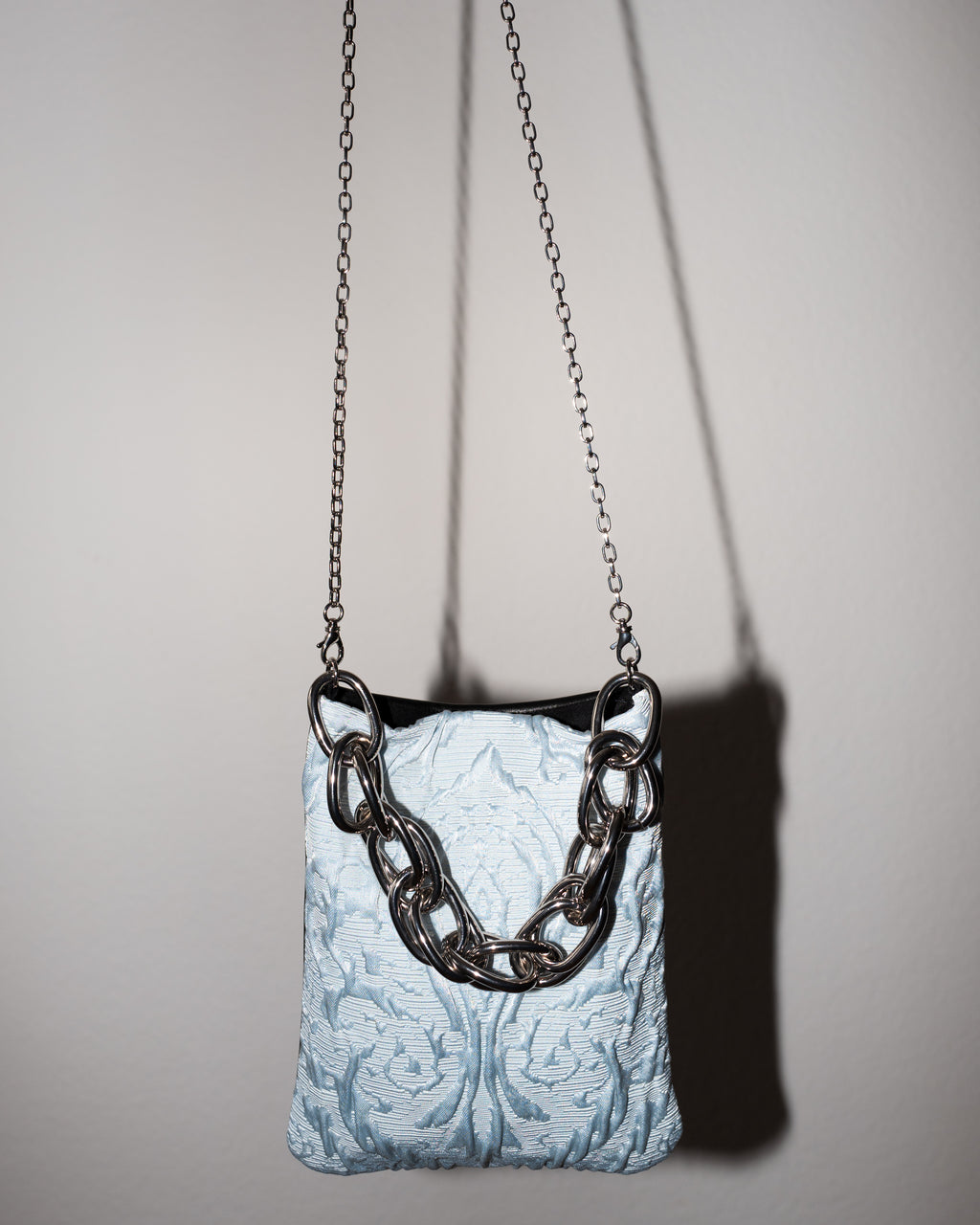 Light Blue Brocade Black Leather Palladium Chain
