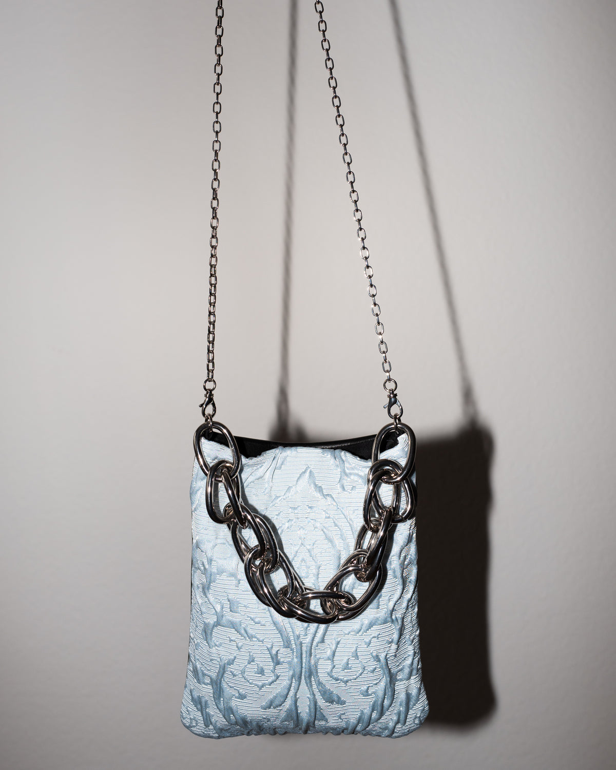 Light Blue Brocade Black Leather Palladium Chain